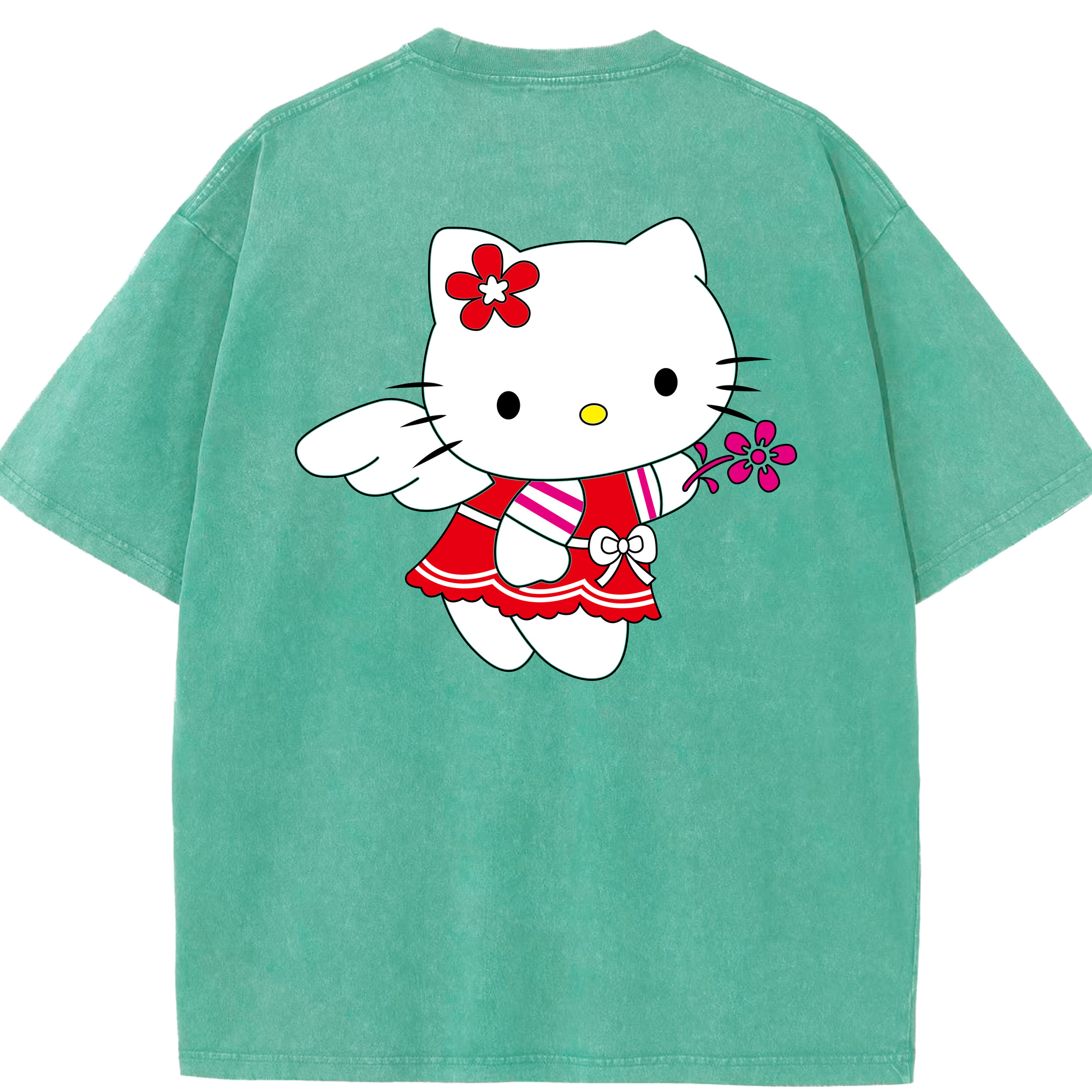 （画像用） Hello Kitty ハローキティ 綿100% ヴィンテージ風 半袖Tシャツ（背面プリント）